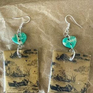 Artistic Heart and Rectangle Earrings